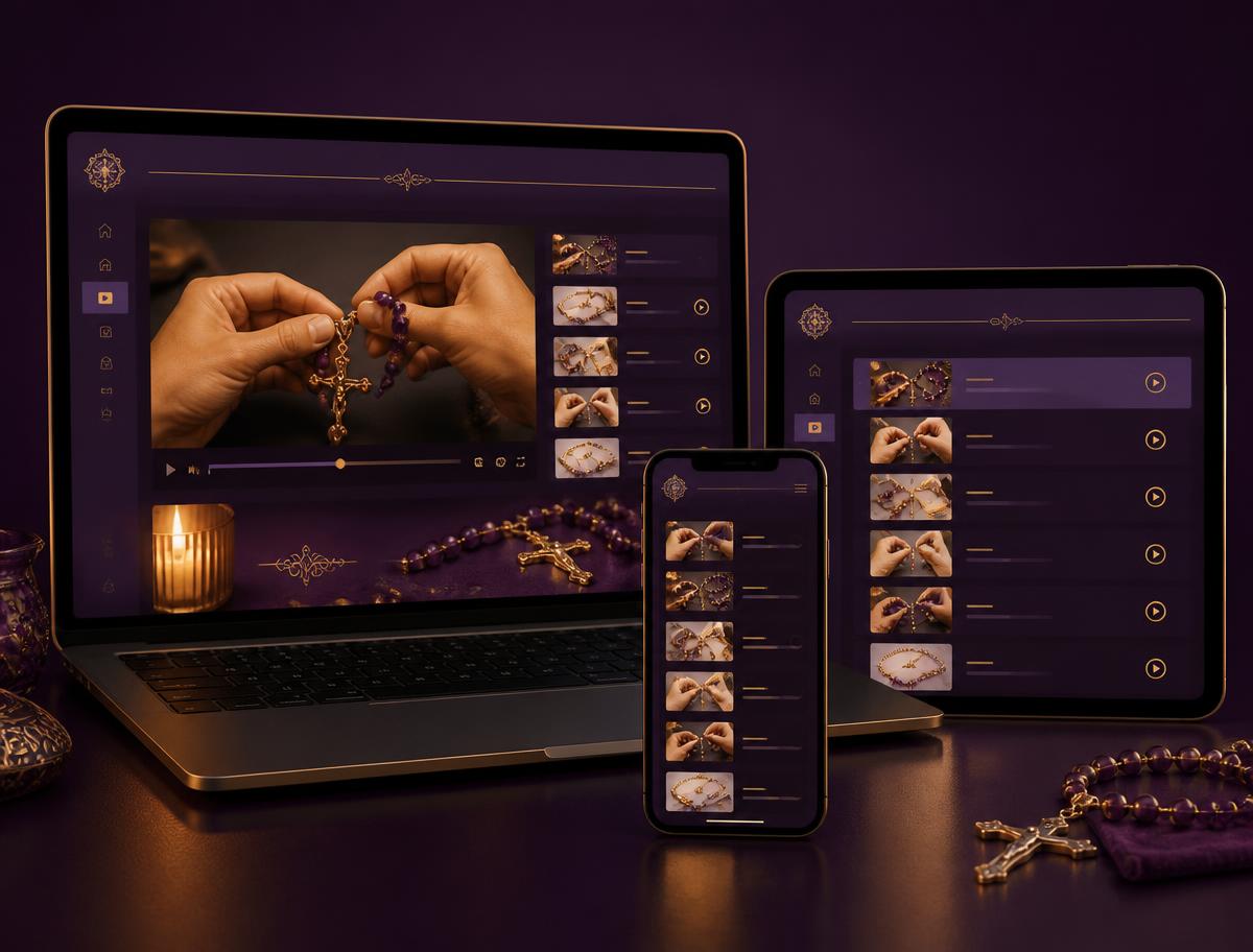 El curso en video visto en laptop, tablet y celular